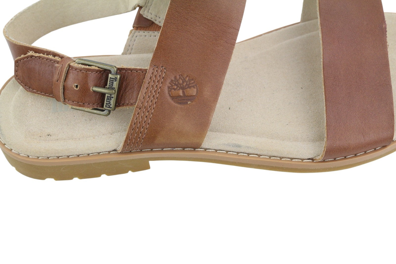 TIMBERLAND A23VZ Women Sandals EU37.5/38 Brown Leather Flats Buckle Closure Logo