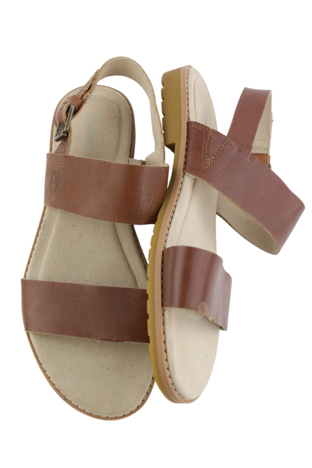 TIMBERLAND A23VZ Women Sandals EU37.5/38 Brown Leather Flats Buckle Closure Logo
