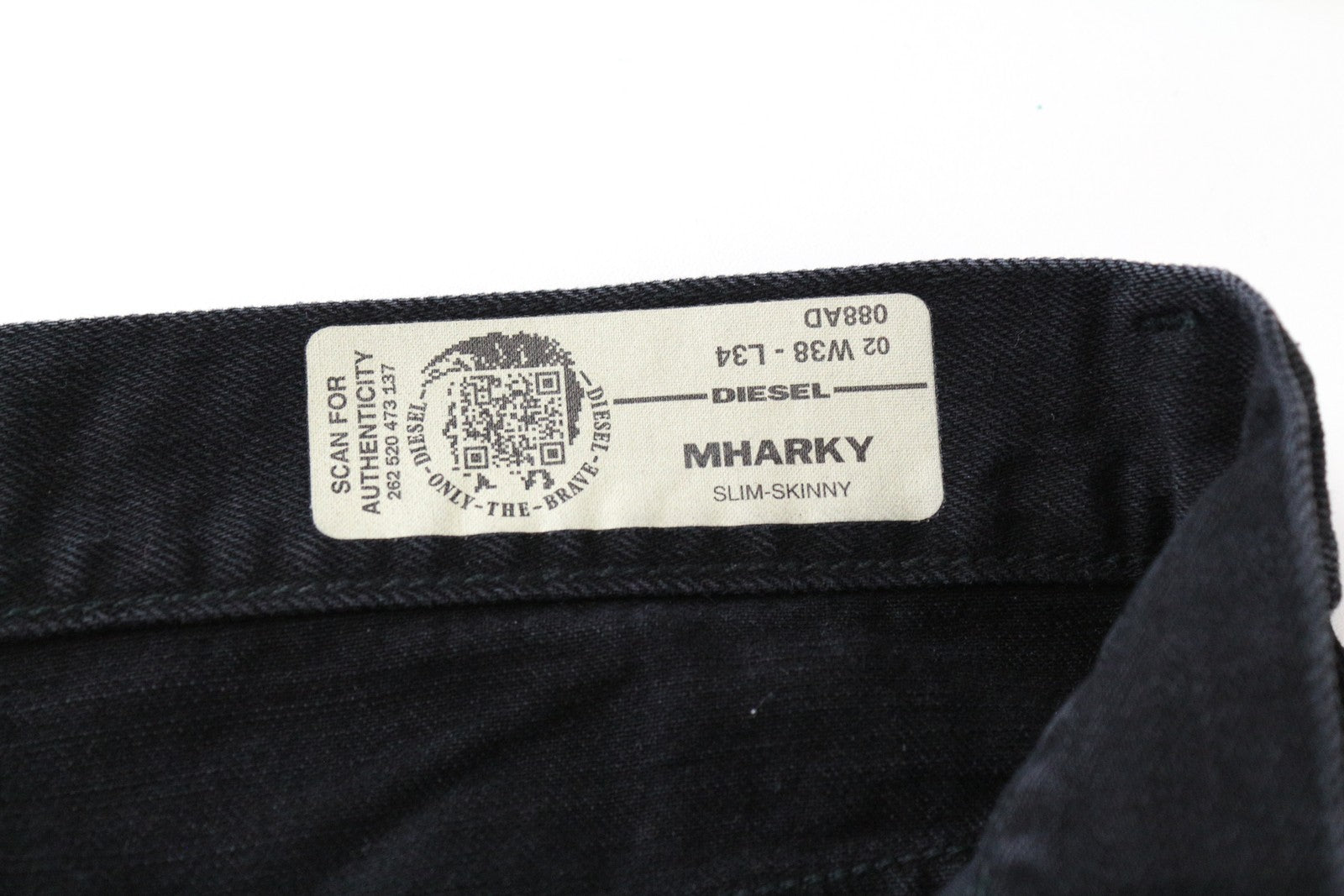 DIESEL Mharky 088AD vyriški džinsai W38 L34 Slim Skinny medvilniniai, juodi, su 5 kišenėmis 