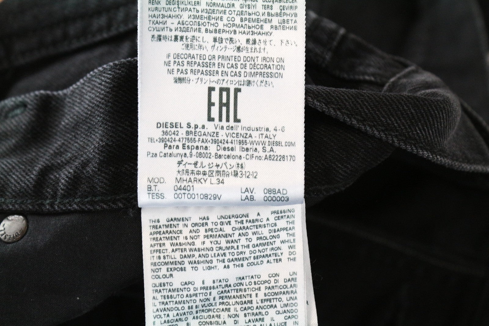 DIESEL Mharky 088AD vyriški džinsai W38 L34 Slim Skinny medvilniniai, juodi, su 5 kišenėmis 