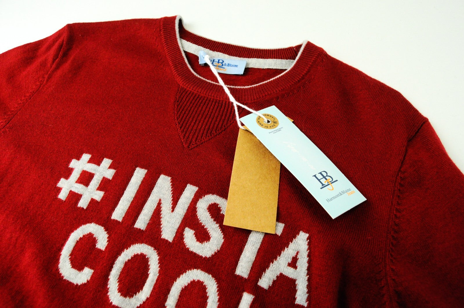 HARMONT &amp; BLAINE vyriškas džemperis M, raudonas vilnos mišinio megztinis ilgomis rankovėmis 