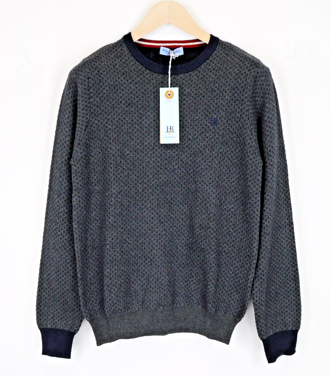 HARMONT &amp; BLAINE vyriškas džemperis pilkas vilnonis medvilninis kašmyro megztinis ilgomis rankovėmis S dydžio 