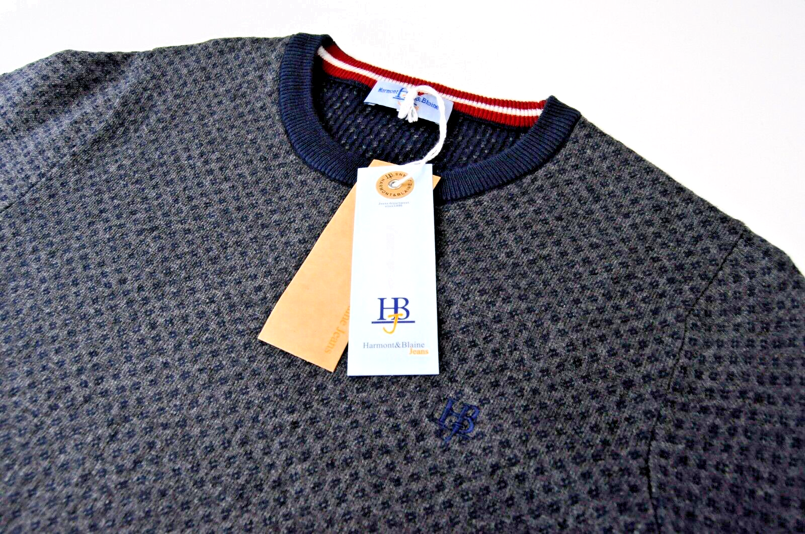 HARMONT &amp; BLAINE vyriškas džemperis pilkas vilnonis medvilninis kašmyro megztinis ilgomis rankovėmis S dydžio 