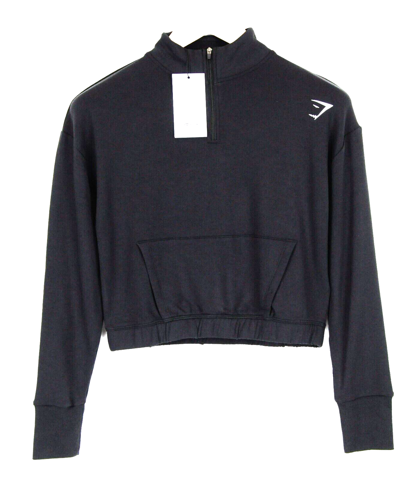 GYMSHARK moteriškas džemperis S, juodas, trumpintas ilgomis rankovėmis, Pipa sportinė apranga 