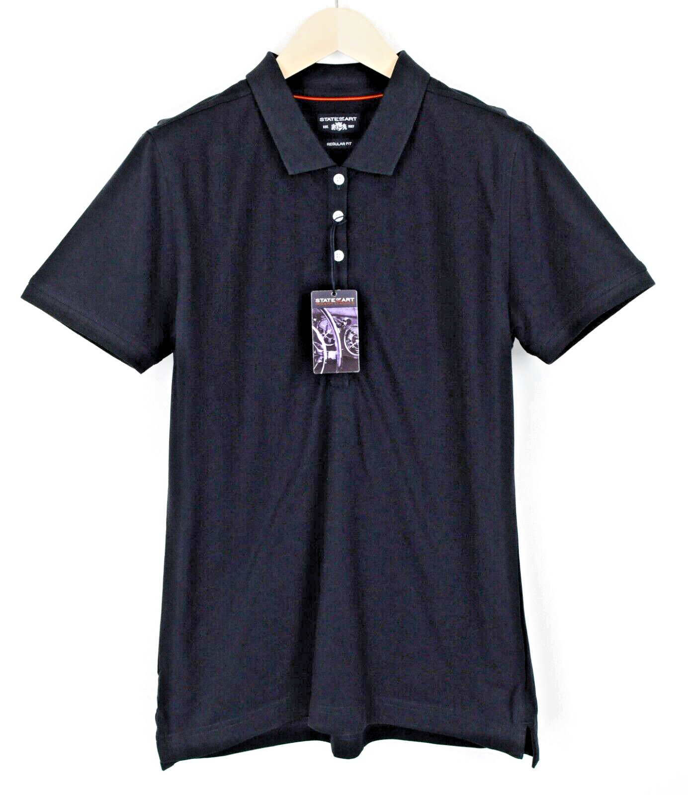 STATE OF ART Mens T-Shirt L Navy Short Sleeve  Cotton Collared Polo Dress