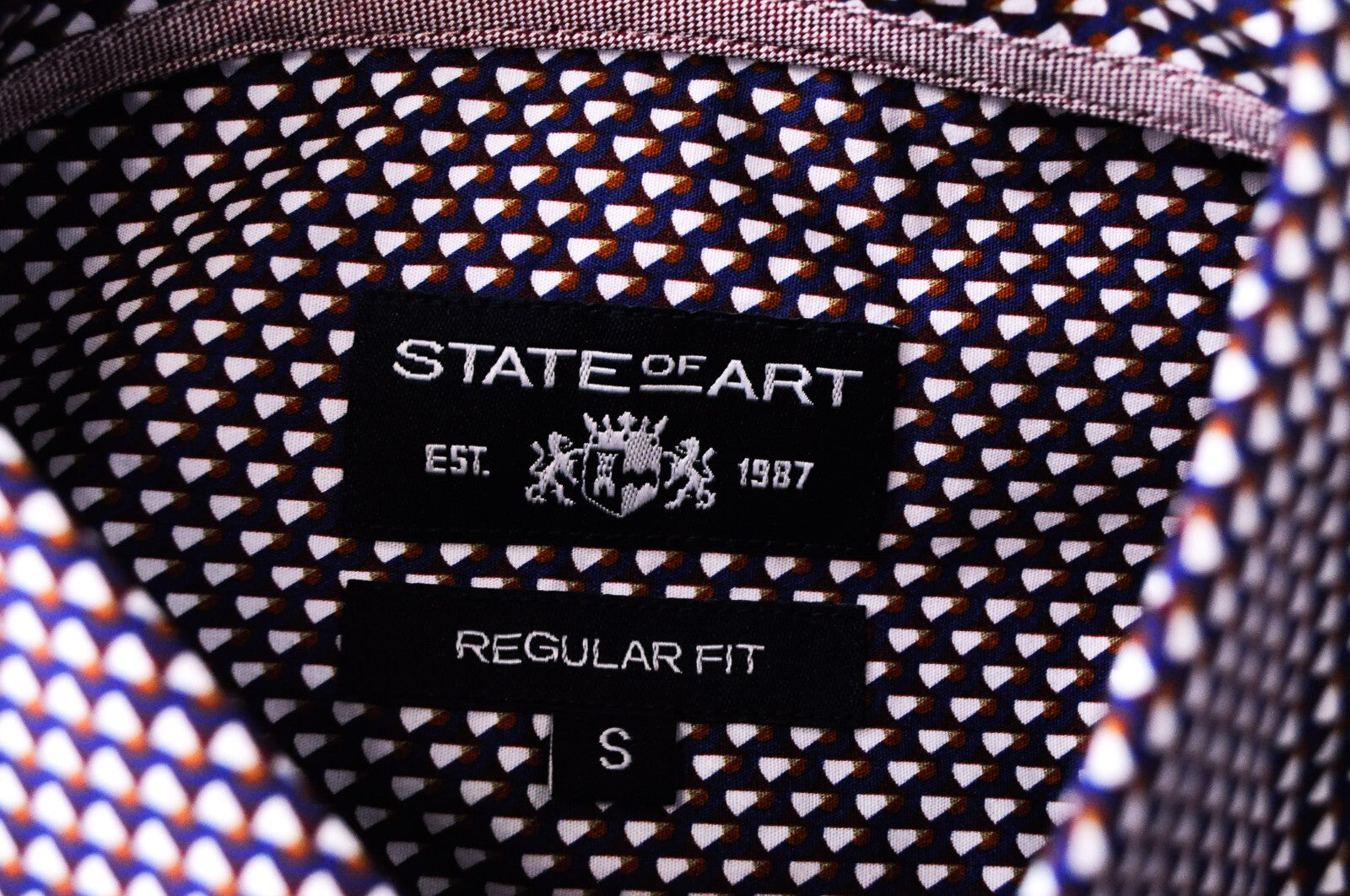 STATE OF ART Mens Shirt S Navy Stretchy Cotton Button-Up Long Sleeve Patterned