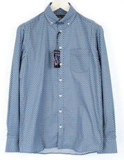 STATE OF ART Mens Shirt S Blue Stretchy Cotton Long Sleeve Collared Patterned