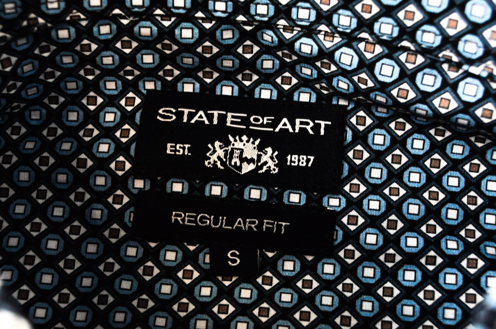 STATE OF ART Mens Shirt S Blue Stretchy Cotton Long Sleeve Collared Patterned