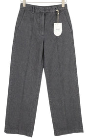 LIU JO moteriški džinsai W27 plačiomis klešnėmis, užtrauktuku, aukštu juosmeniu, kišenėmis, kasdieniais tamsiai pilkais džinsais 