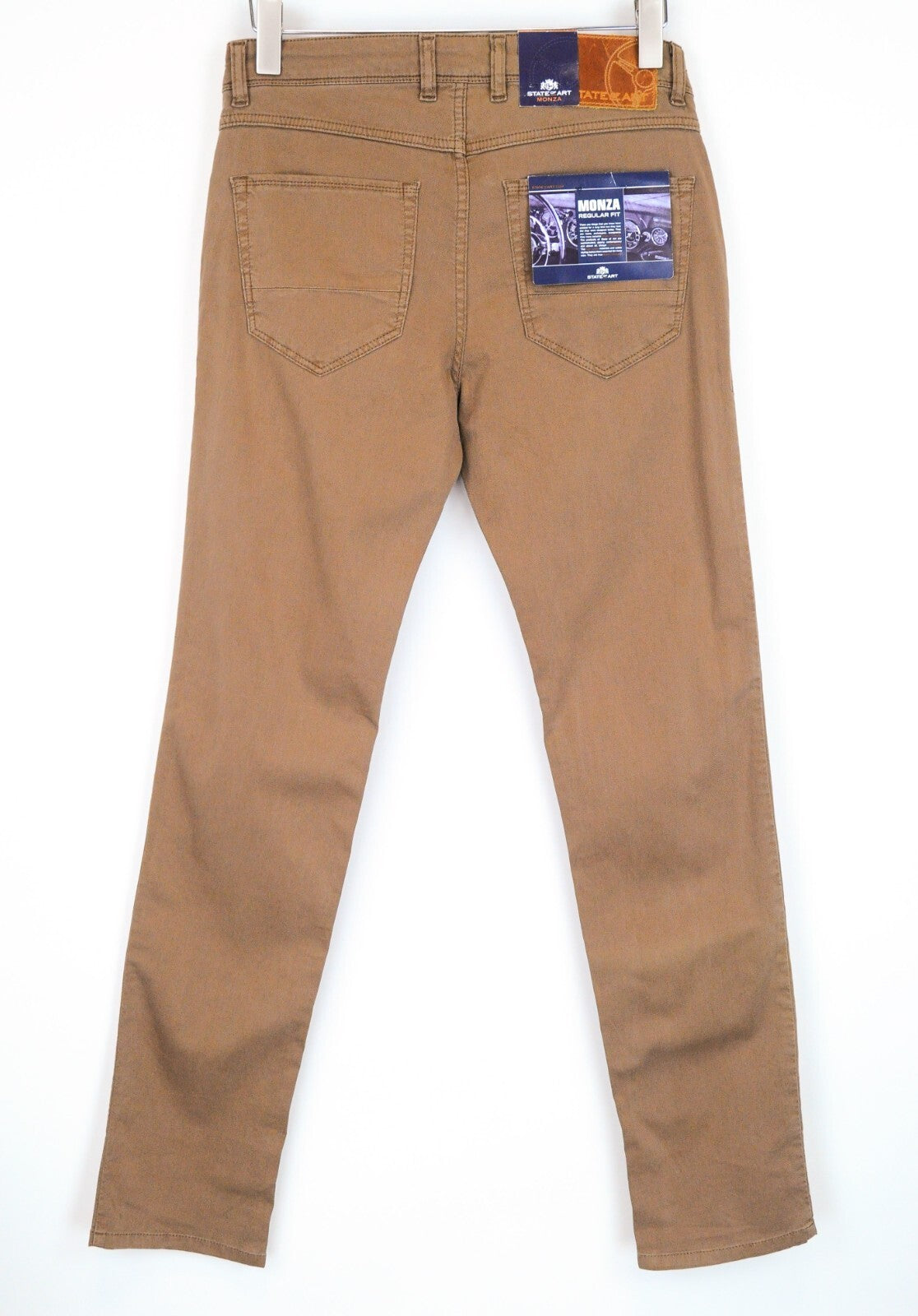 STATE OF ART Mens Trousers W31/L34 Brown Dress Regular Tapered Stretchy Monza