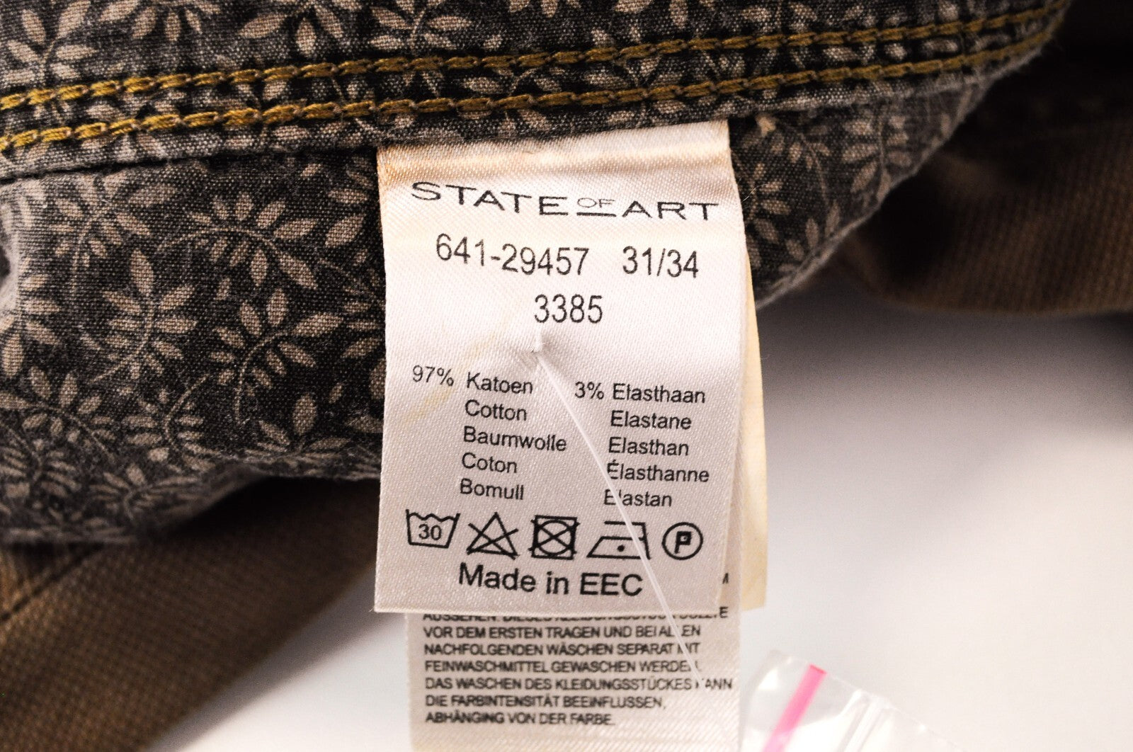 STATE OF ART Mens Trousers W31/L34 Brown Dress Regular Tapered Stretchy Monza