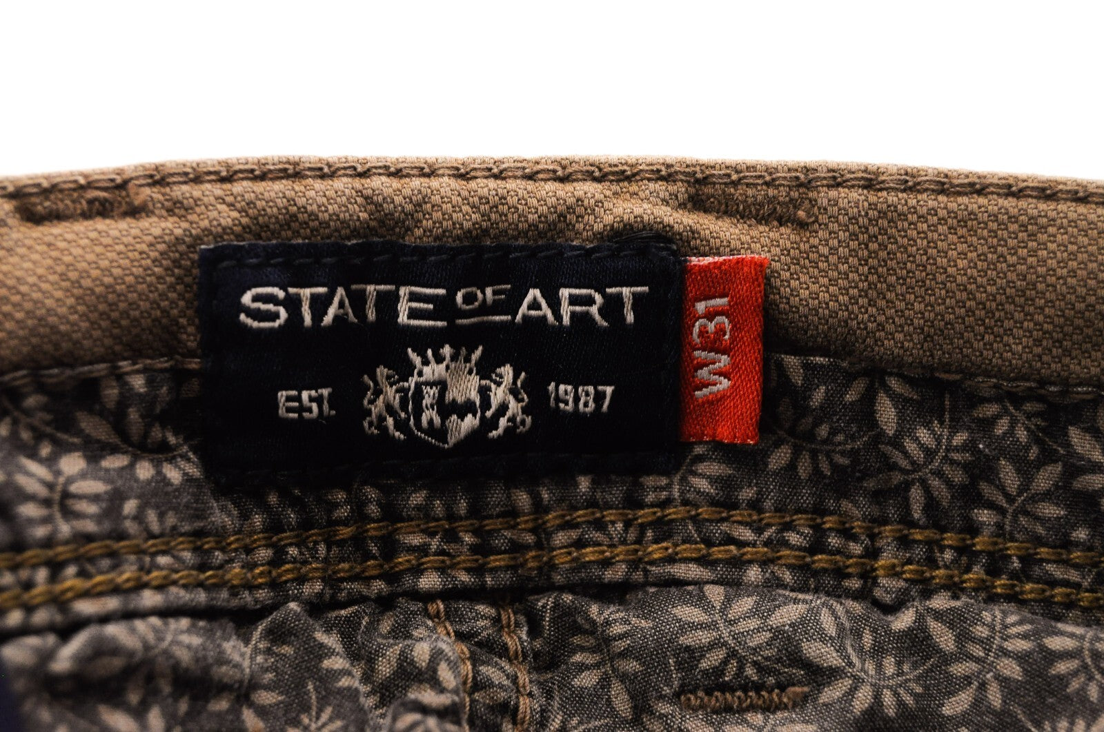 STATE OF ART Mens Trousers W31/L34 Brown Dress Regular Tapered Stretchy Monza