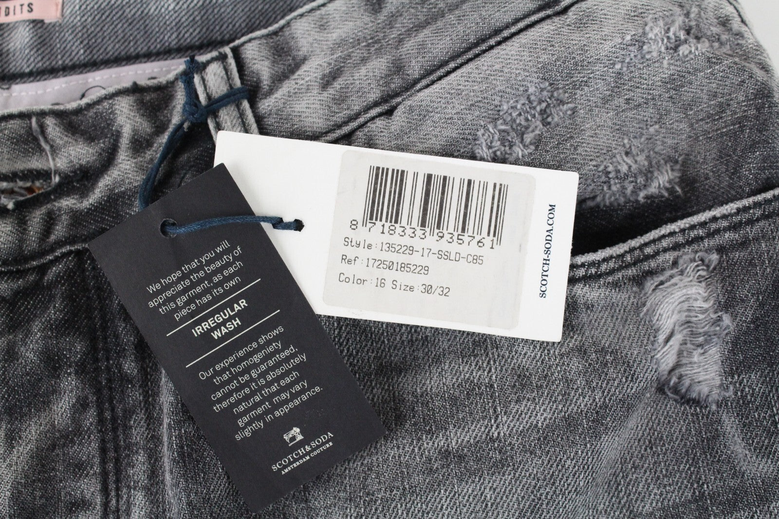 SCOTCH &amp; SODA L-Žavingi moteriški džinsai W30/L32 pilki plėšyti „Boyfriend“ džinsai, netempiami 