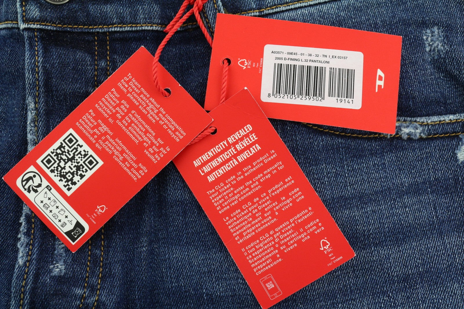 DIESEL 2005 D-Fining 09E45 vyriški džinsai W38/L32 skalbtos mėlynos spalvos, dirbtinės odos, rekomenduojama mažmeninė kaina – 175 € 