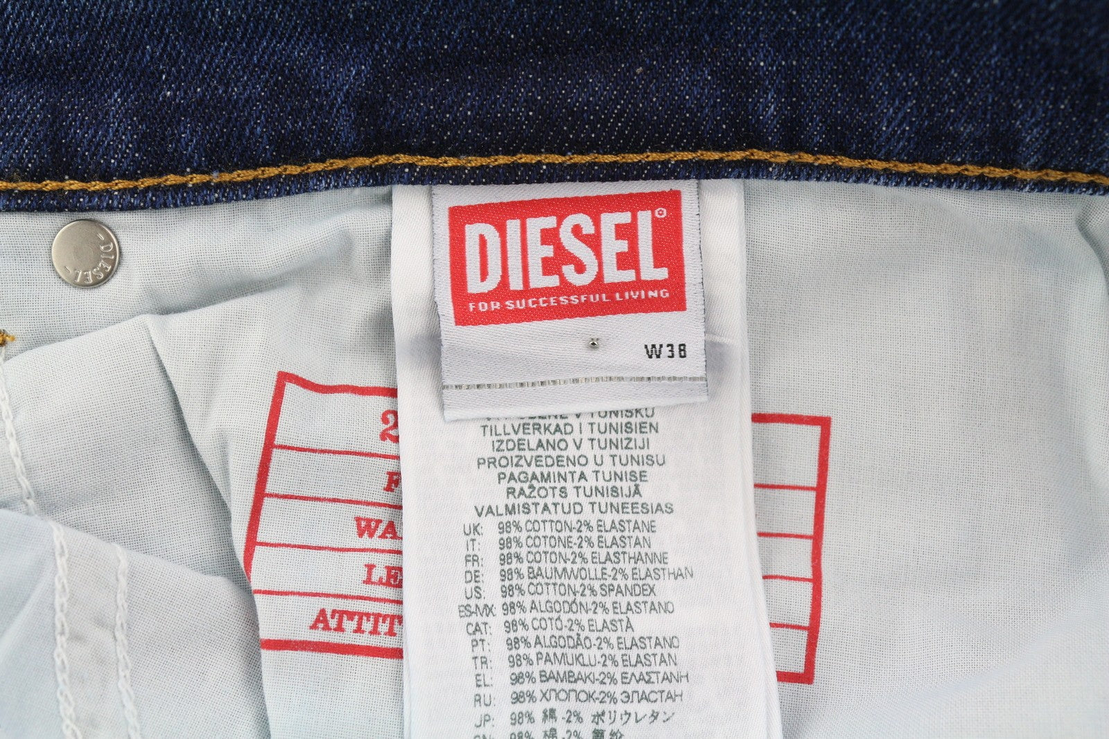 DIESEL 2005 D-Fining 09E45 vyriški džinsai W38/L32 skalbtos mėlynos spalvos, dirbtinės odos, rekomenduojama mažmeninė kaina – 175 € 