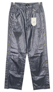 LIU JO Laminato moteriški džinsai W28 blizgučiais ir blizgiais užsegimais šone, įprasto kirpimo, mėlyni, užtrauktuku. 