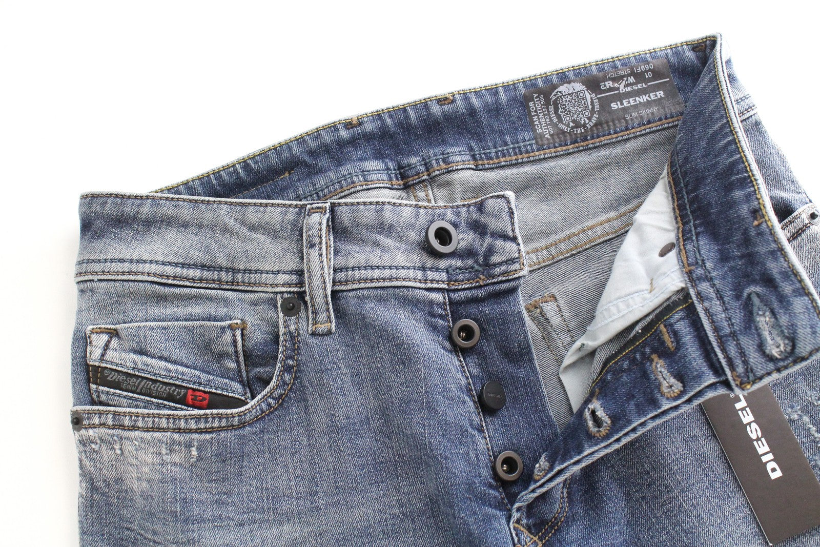 DIESEL Sleenker 069FI vyriški džinsai W29 L32 Slim Stretch laisvalaikio medvilniniai mėlyni skalbinių spalvos 