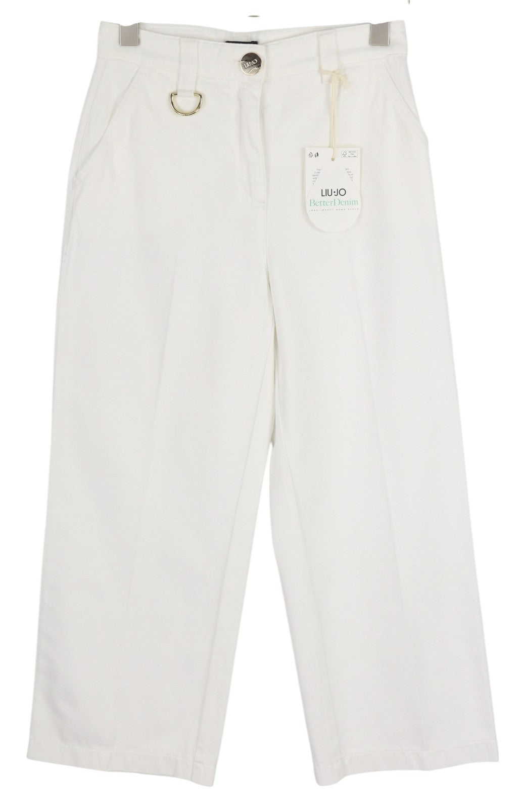 LIU JO Women Jeans W28 High Waist Straight Fit Zip Fly Denim Light White Logo