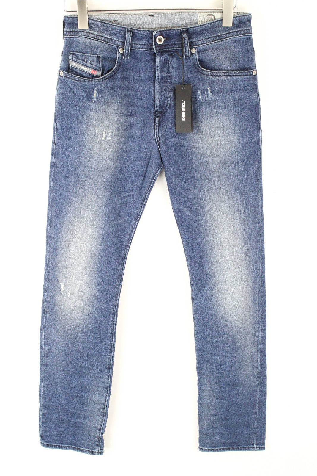 DIESEL Buster 084NV vyriški džinsai W27 L30 Slim Taper Fit tamprūs medvilniniai mėlyni skalbinių mėlynumo džinsai 