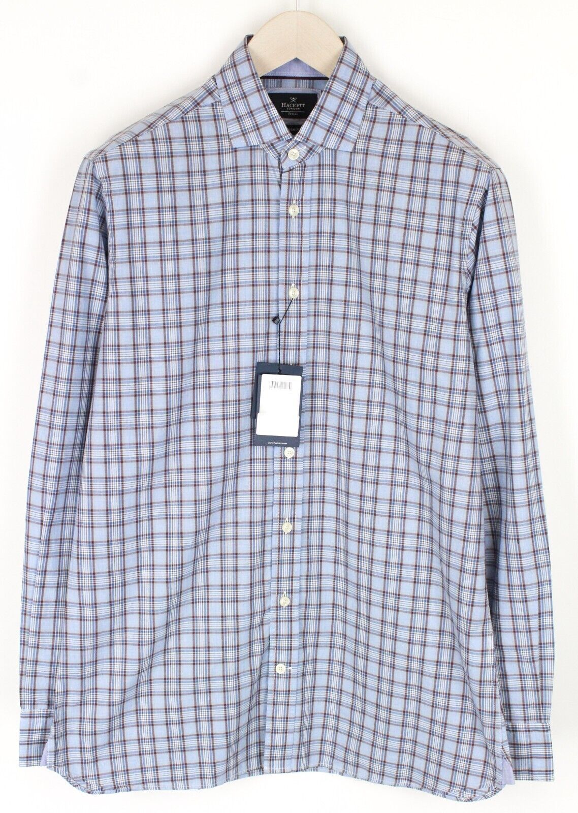 HACKETT Mens Shirt S Light Blue Checkered Melange Button-Up Cotton Dress