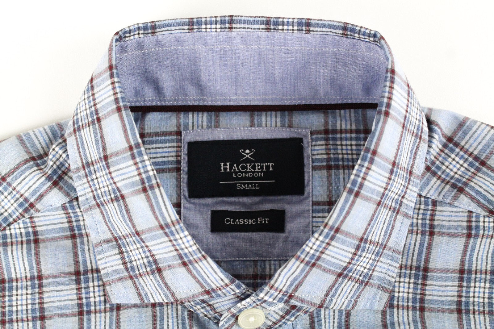 HACKETT Mens Shirt S Light Blue Checkered Melange Button-Up Cotton Dress