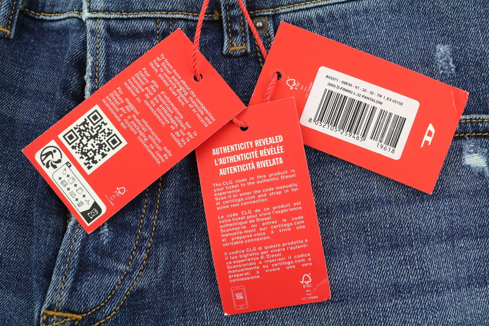 DIESEL 2005 D-Fining 09E45 vyriški džinsai W32/L32 skalbti mėlyni, dirbtinės odos, rekomenduojama mažmeninė kaina – 175 € 