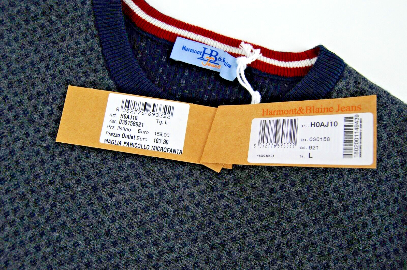 HARMONT &amp; BLAINE vyriškas megztinis L dydžio, pilkas, apvali kaklo iškirptė, melanžas, vilnos ir kašmyro mišinys 