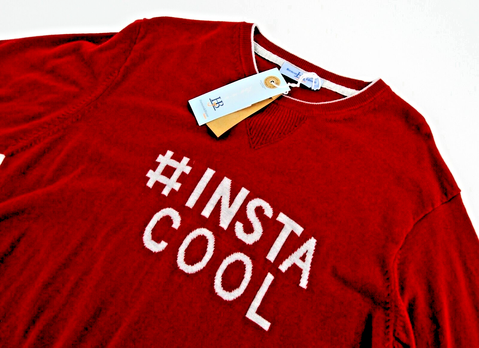 HARMONT &amp; BLAINE vyriškas megztinis, raudonas, apvalia kaklo iškirpte, tvirto megztinio, vilnos mišinio, 2XL dydžio 