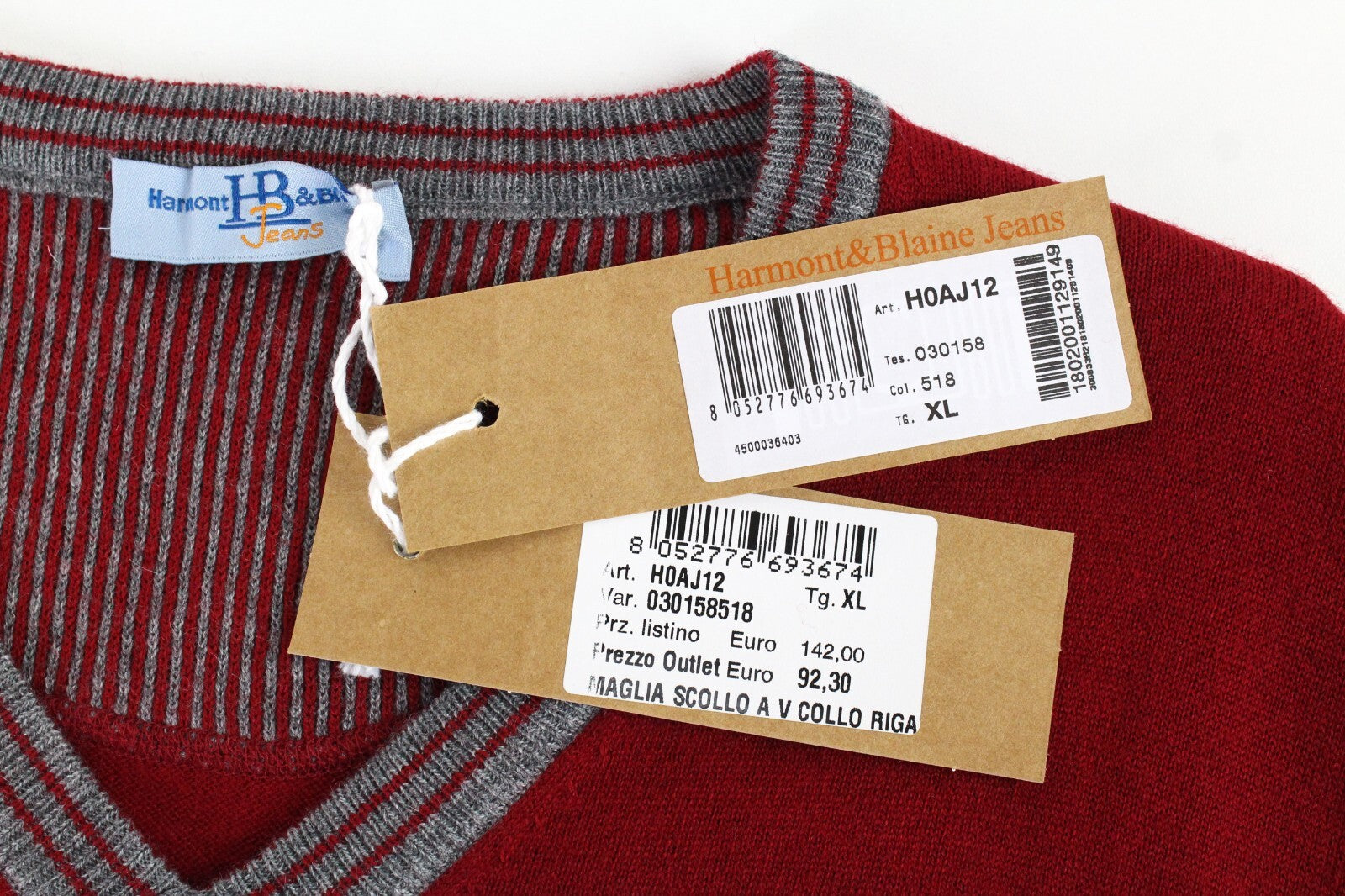 HARMONT &amp; BLAINE vyriškas megztinis XL dydžio, raudonas, V formos iškirpte, vilnos mišinio ilgomis rankovėmis 