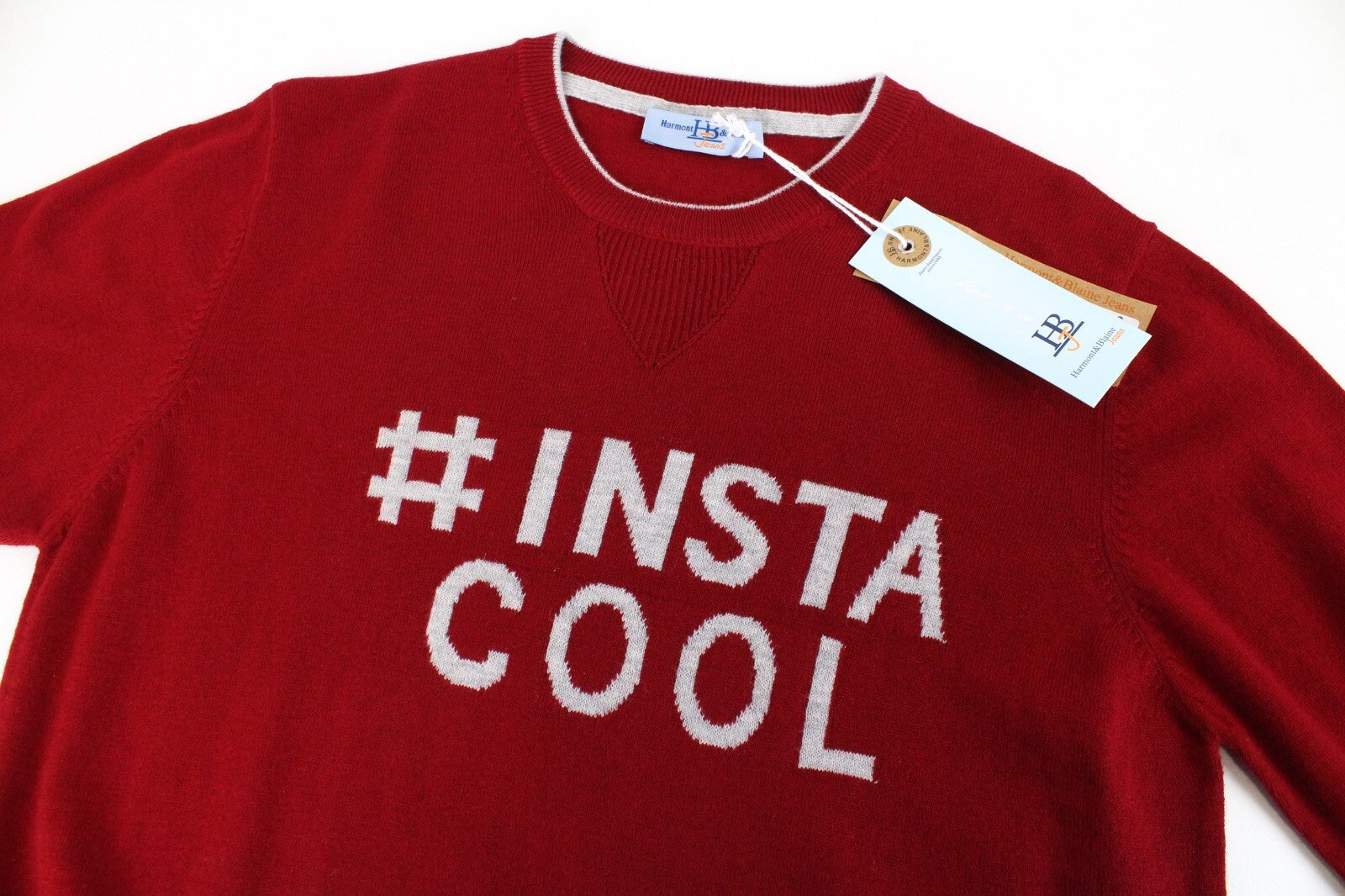 HARMONT &amp; BLAINE vyriškas džemperis M, raudonas vilnos mišinio megztinis ilgomis rankovėmis 