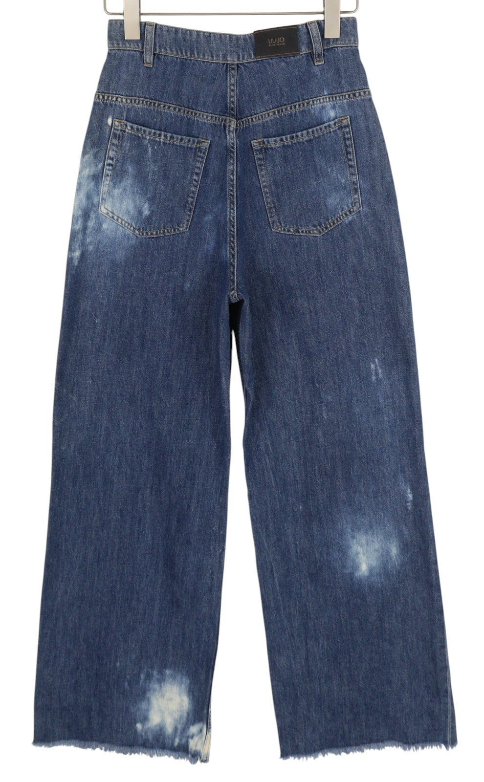 LIU JO Straight Bottoni Strass moteriški džinsai W28 aukštu juosmeniu, žvaigždžių raštu, plačiomis klešnėmis 