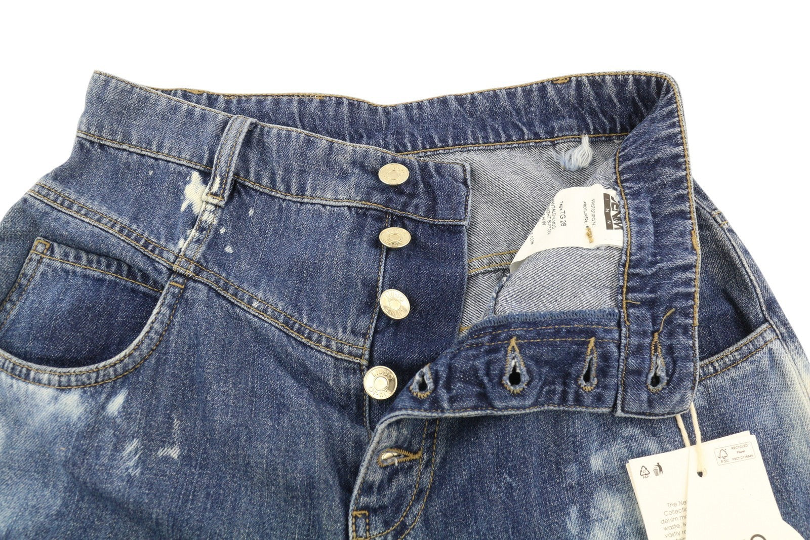 LIU JO Straight Bottoni Strass moteriški džinsai W28 aukštu juosmeniu, žvaigždžių raštu, plačiomis klešnėmis 