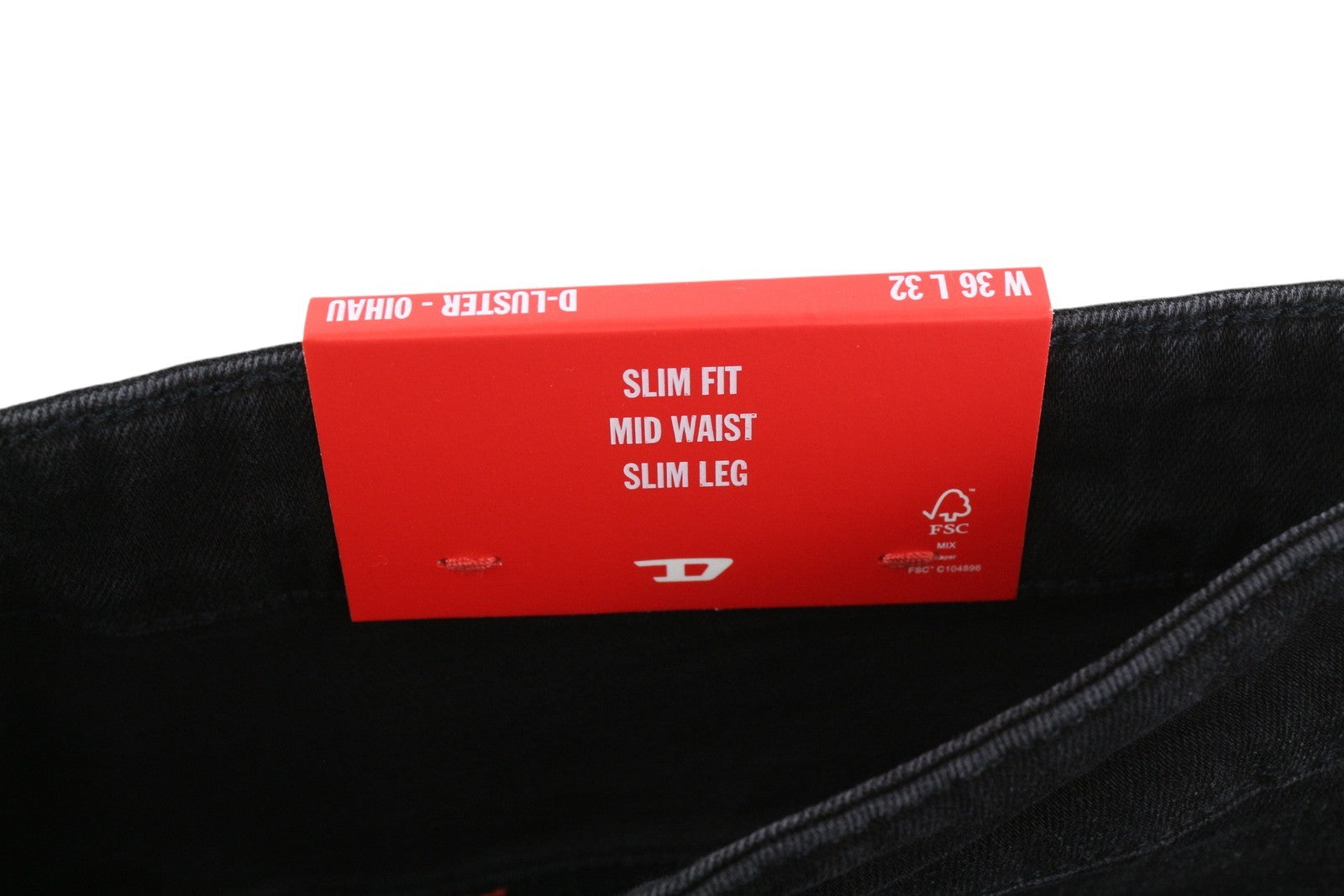 DIESEL D-Luster 0IHAU vyriški džinsai W36/L32 Slim Fit, sagomis susagstyti, skalbti juodi. 