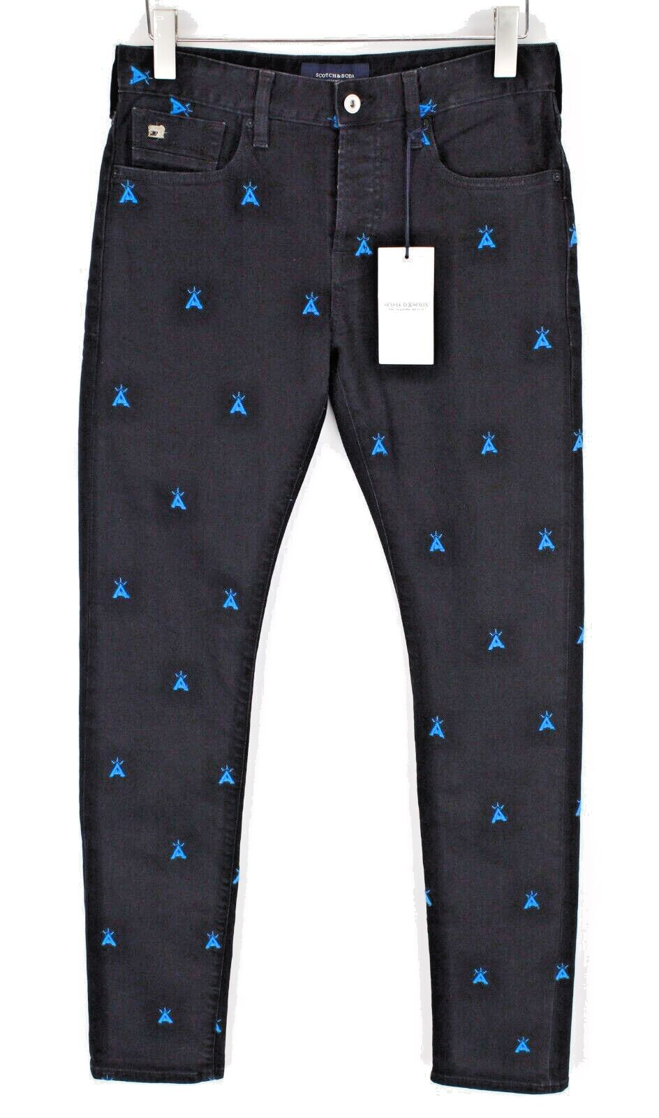 SCOTCH &amp; SODA vyriški džinsai W29/L34 Slim juodi, tamprūs, raštuoti Ralston džinsai 