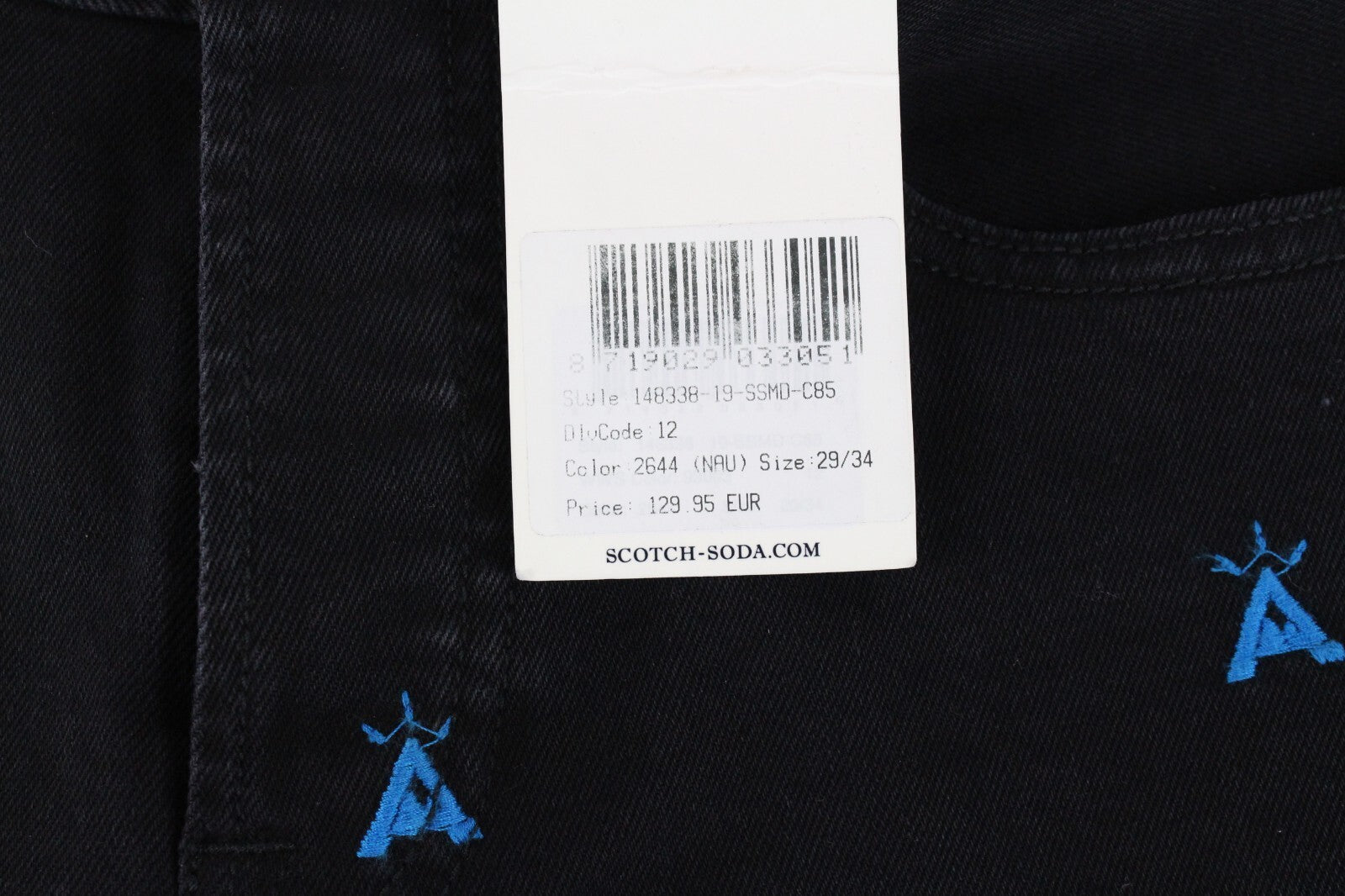 SCOTCH &amp; SODA vyriški džinsai W29/L34 Slim juodi, tamprūs, raštuoti Ralston džinsai 