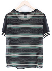 MAISON SCOTCH Womens Black Sheer T-Shirt M Short Sleeve Lightweight Pattern