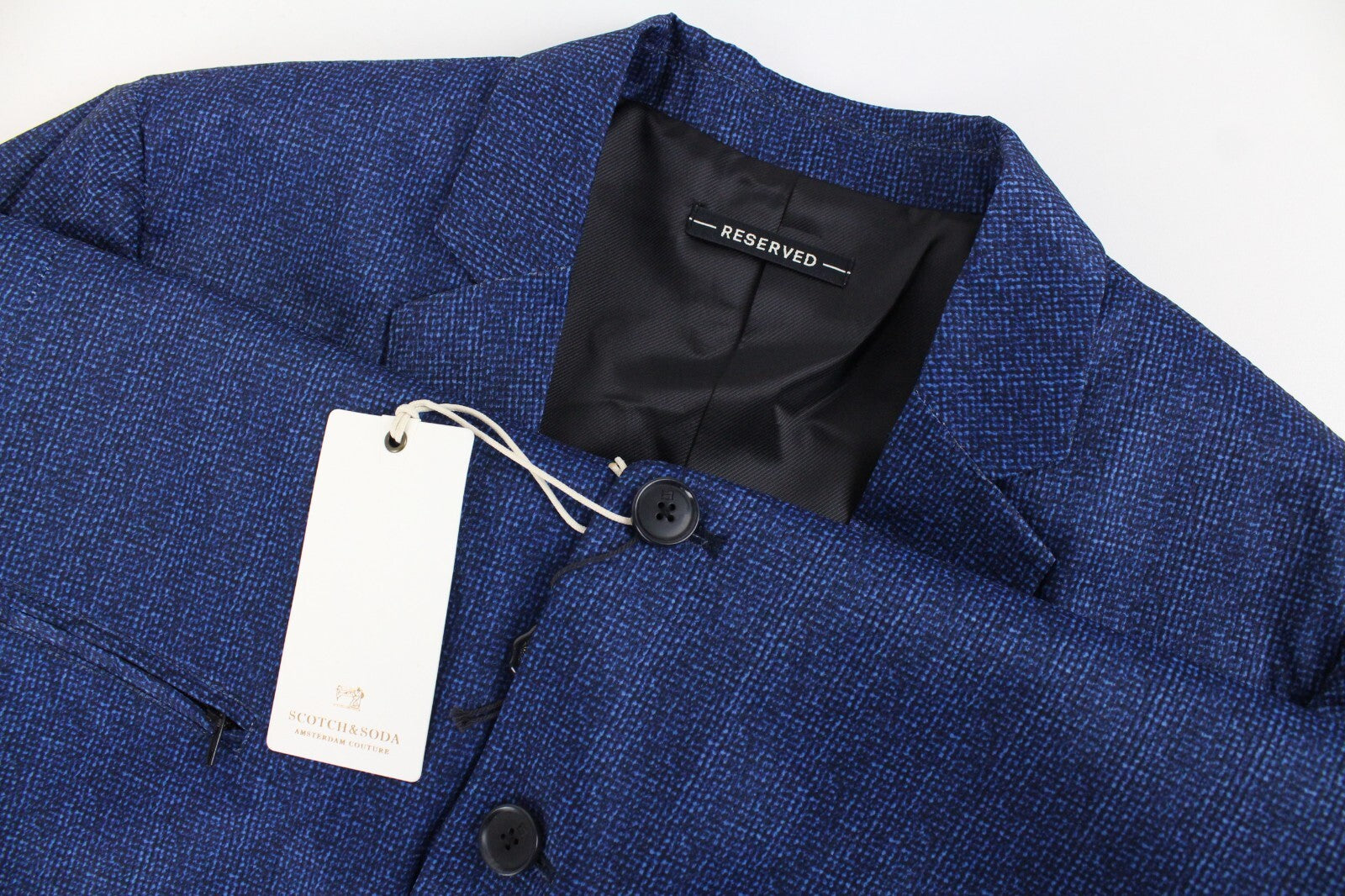 SCOTCH &amp; SODA Ams Couture vyriškas švarkas ~L mėlynas raštuotas su įpjova apykakle ir viena saga 