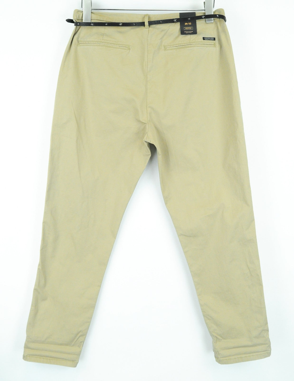 MAISON SCOTCH moteriškos W30/L32 trumpos chino kelnės, šviesiai rudos, su diržu, medvilninės 