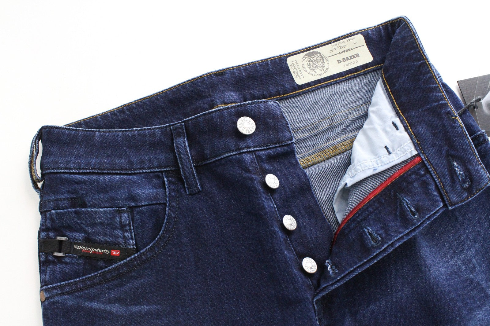 DIESEL D-Bazer 083AT vyriški džinsai W27 L32 mėlyni džinsinio audinio, tamprūs, siaurėjantys medvilniniai džinsai 