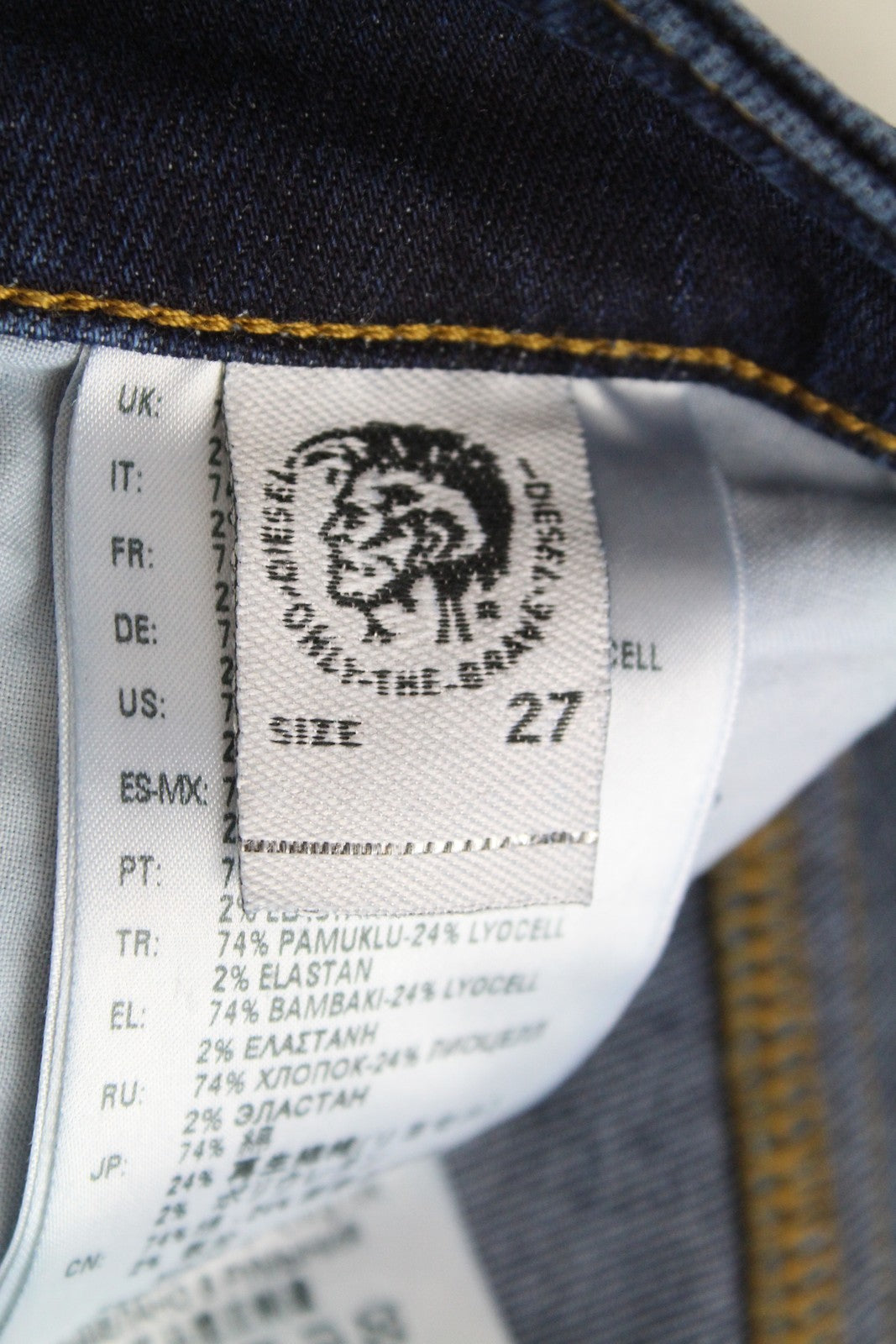 DIESEL D-Bazer 083AT vyriški džinsai W27 L32 mėlyni džinsinio audinio, tamprūs, siaurėjantys medvilniniai džinsai 