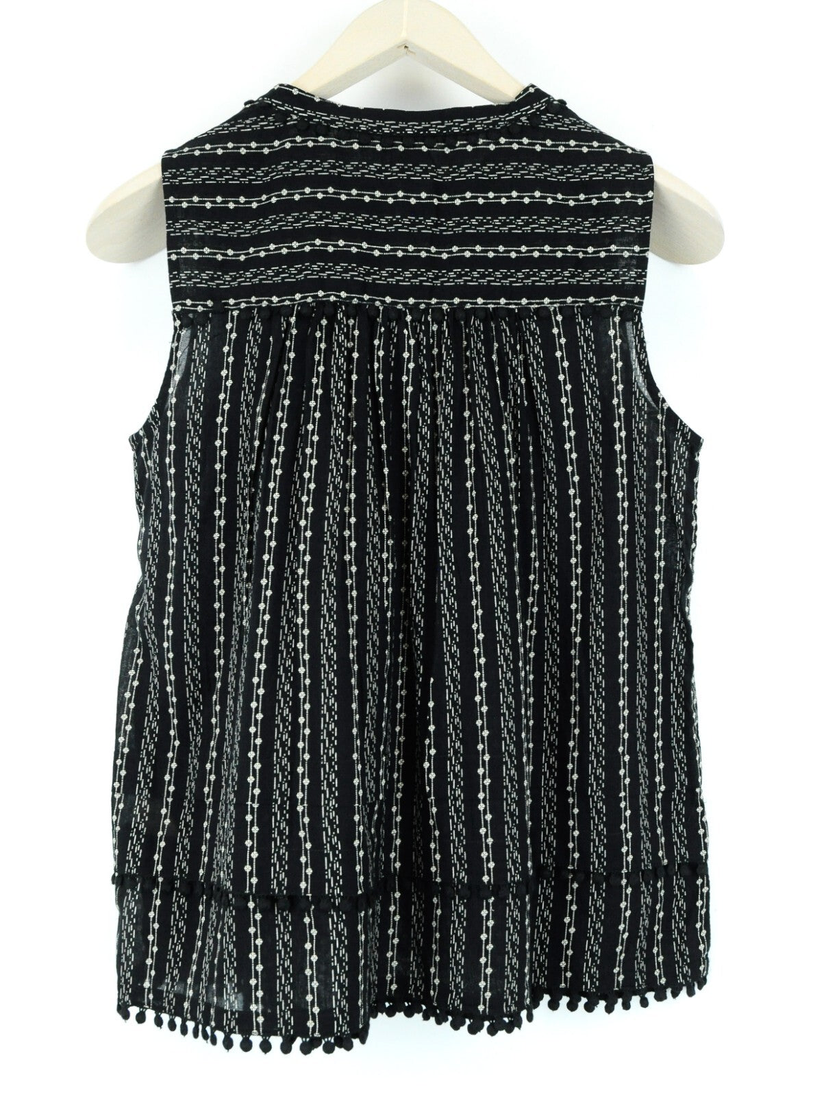 SCOTCH & SODA Ams Blauw Womens Blouse S Sleeveless Black Cotton Pom Pom Trim