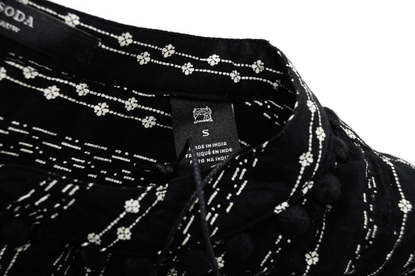 SCOTCH & SODA Ams Blauw Womens Blouse S Sleeveless Black Cotton Pom Pom Trim