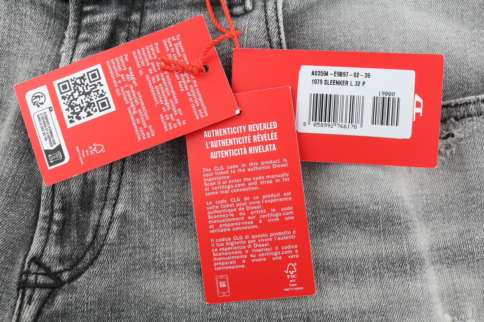 DIESEL 1979 Sleenker E9B97 vyriški džinsai W36/L32 aptempti, žemo juosmens, su gobtuvu, rekomenduojama kaina – 250 € 