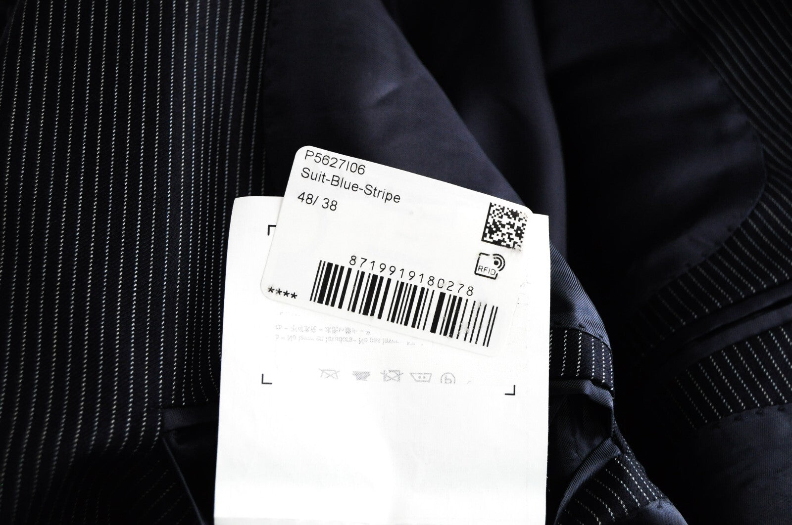 SUITSUPPLY Lazio Mens Suit UK38R Navy Slim  2 Pc Super  Wool Stripe