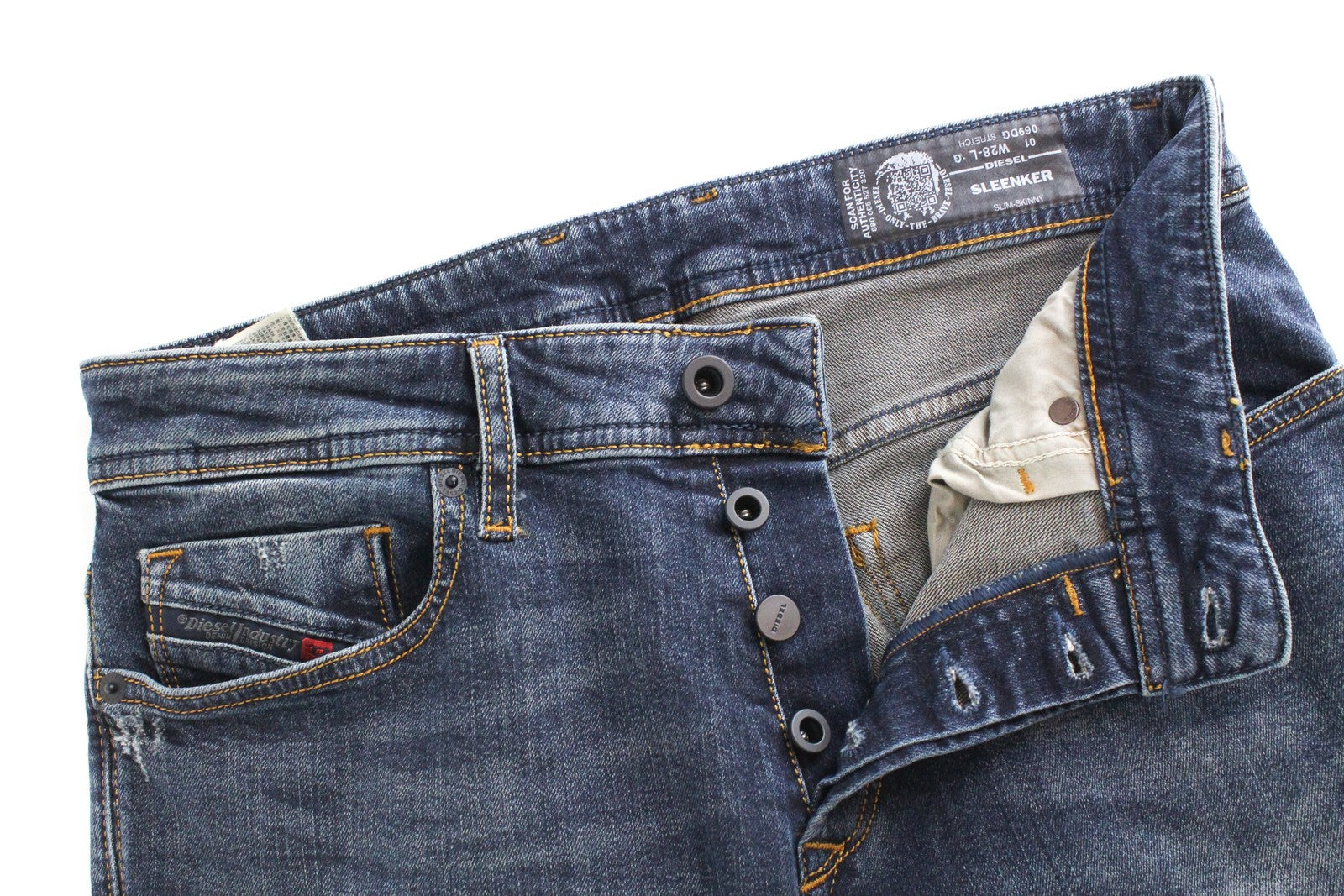 DIESEL Sleenker 069DG vyriški džinsai W28 L32 Slim Skinny Fit medvilniniai skalbtos mėlynos spalvos 