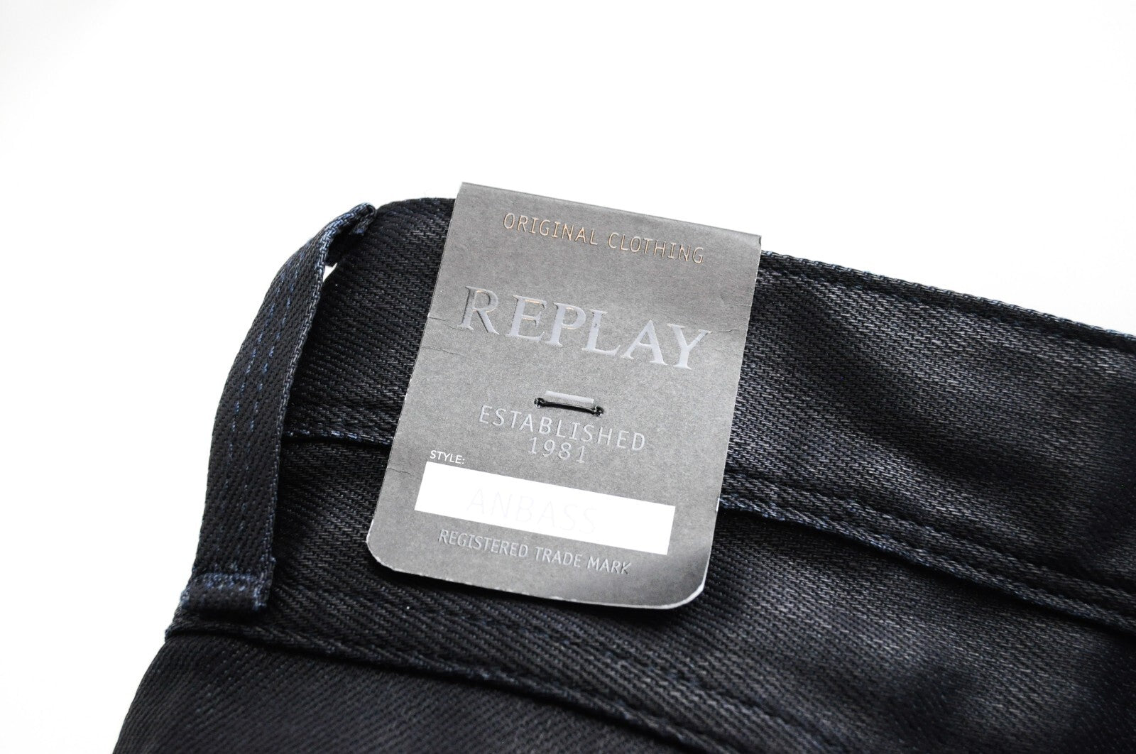 REPLAY Anbass Mens Jeans W30/L34 Navy Coated Slim  Stretchy Cotton 5-Pocket