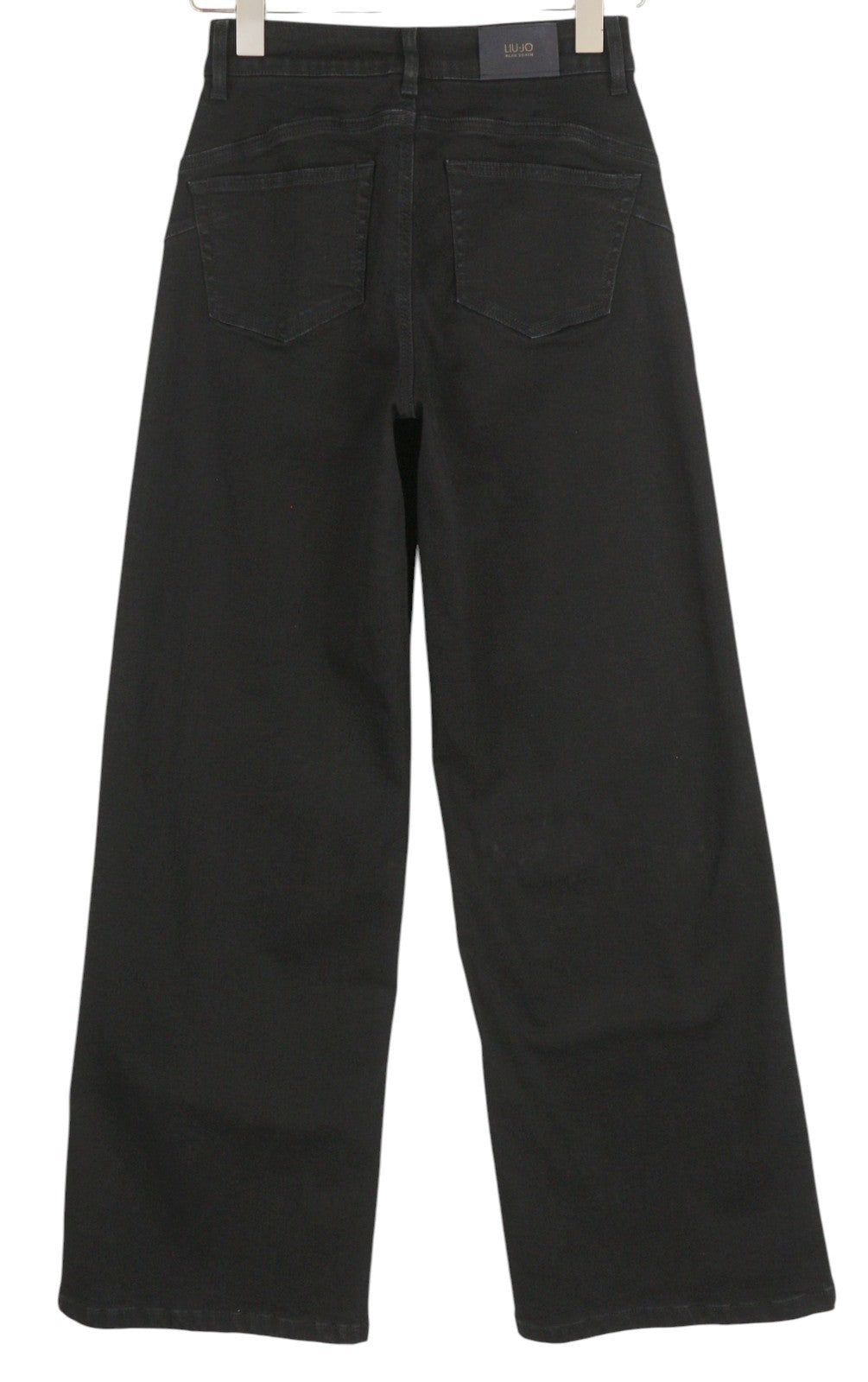 LIU JO Flare Belt Women Jeans W28 High Waist Wide Leg Zip Fly Denim Black