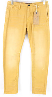 SCOTCH & SODA Theon Mens Trousers W31/L32 Slim Yellow Washed Cotton Taper