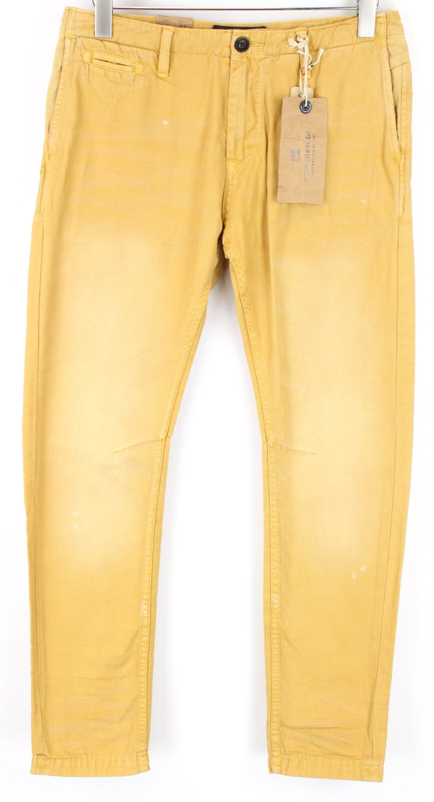 SCOTCH & SODA Theon Mens Trousers W31/L32 Slim Yellow Washed Cotton Taper