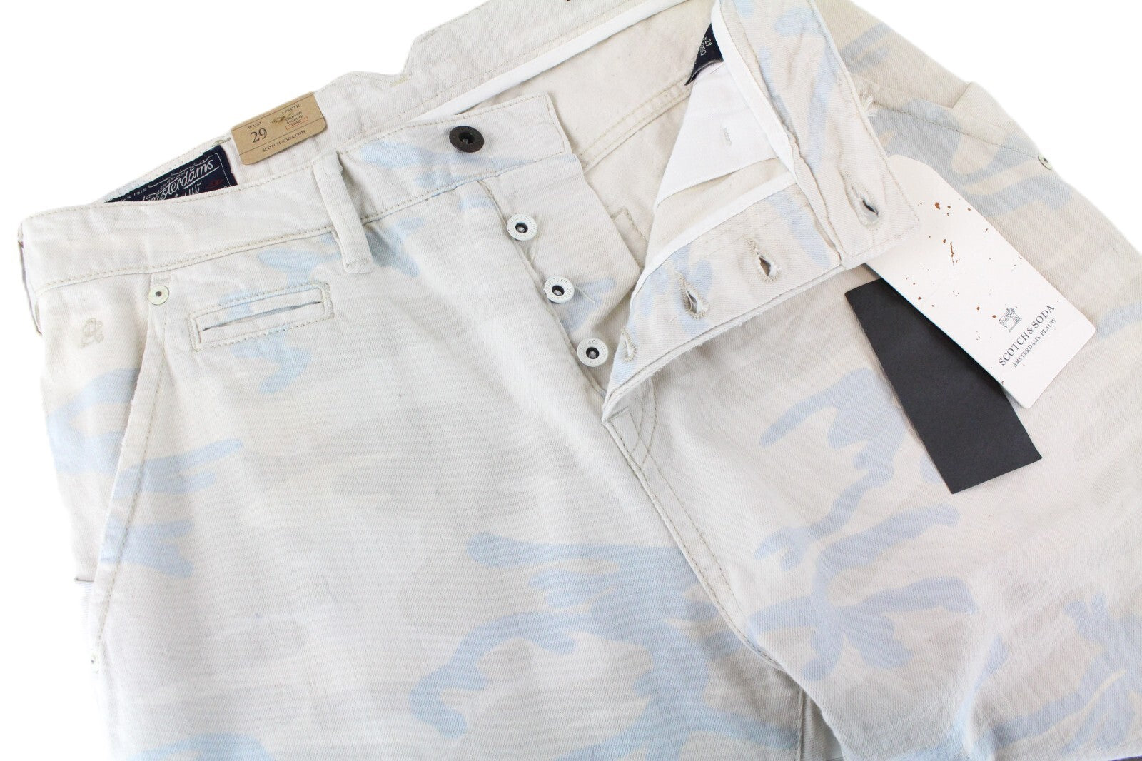 SCOTCH & SODA Stump Mens W29 Trousers Loose Grey Cotton Military Patterned